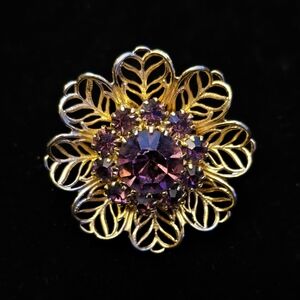 Purple Flower Gold Brooch
